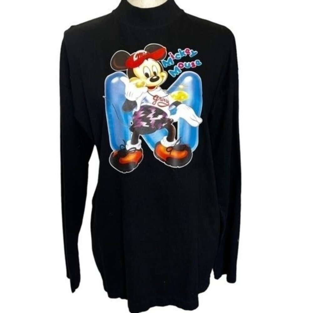 Kony Long Sleeve Unisex Shirt L Black Mickey & Minnie Cartoon Graphic Tee Vintag